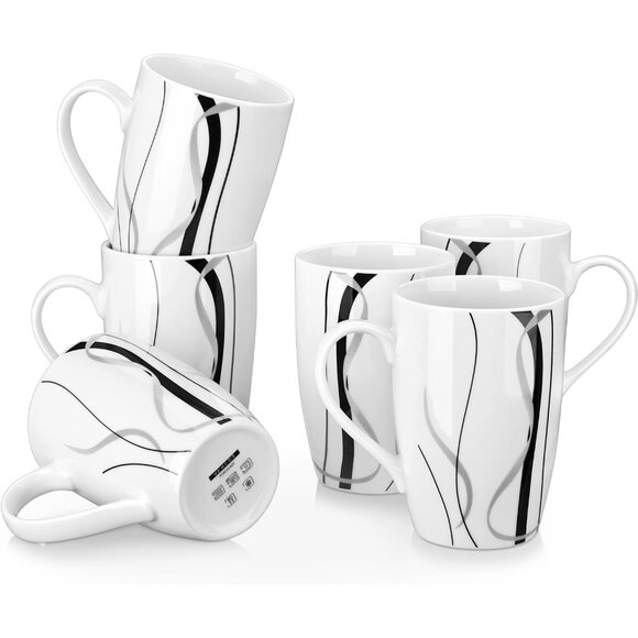 Perfect Coffee Mugs Set of 6, 16 Oz - Durable Porcelain with Big Handle Design